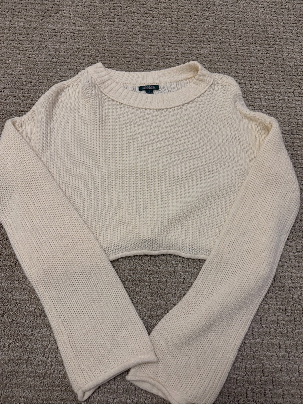 wild fable Cropped Knit Crewneck Sweater - Cream